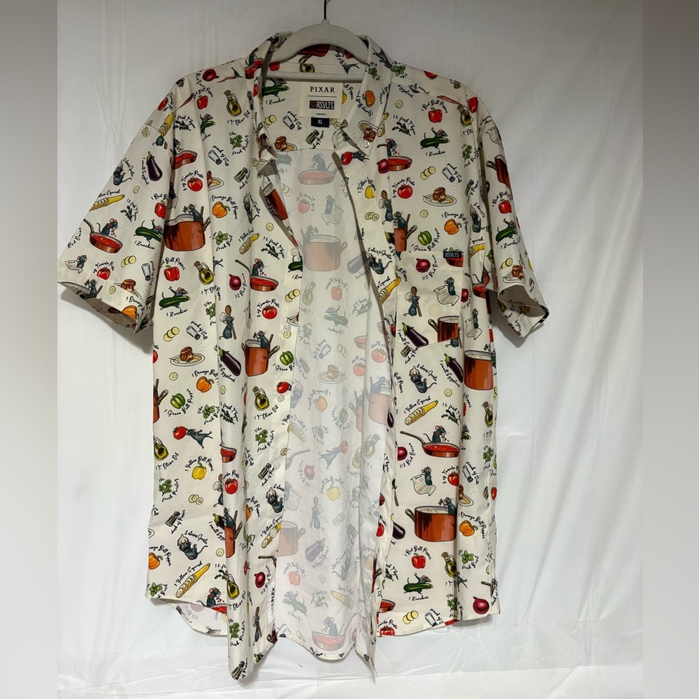 RSVLTS Pixar Cream Short-Sleeve Button-Down Shirt with Multicolor Kitchen Print